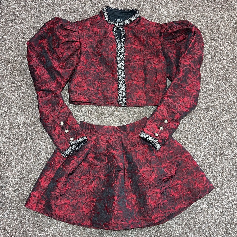 Elegant Red Floral Women's Skirt Set